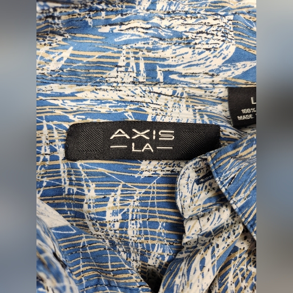 Axis LA 100% Silk Large Button Down Short Sleeve Shirt Blue Resort Wear Leisure - Picture 2 of 9